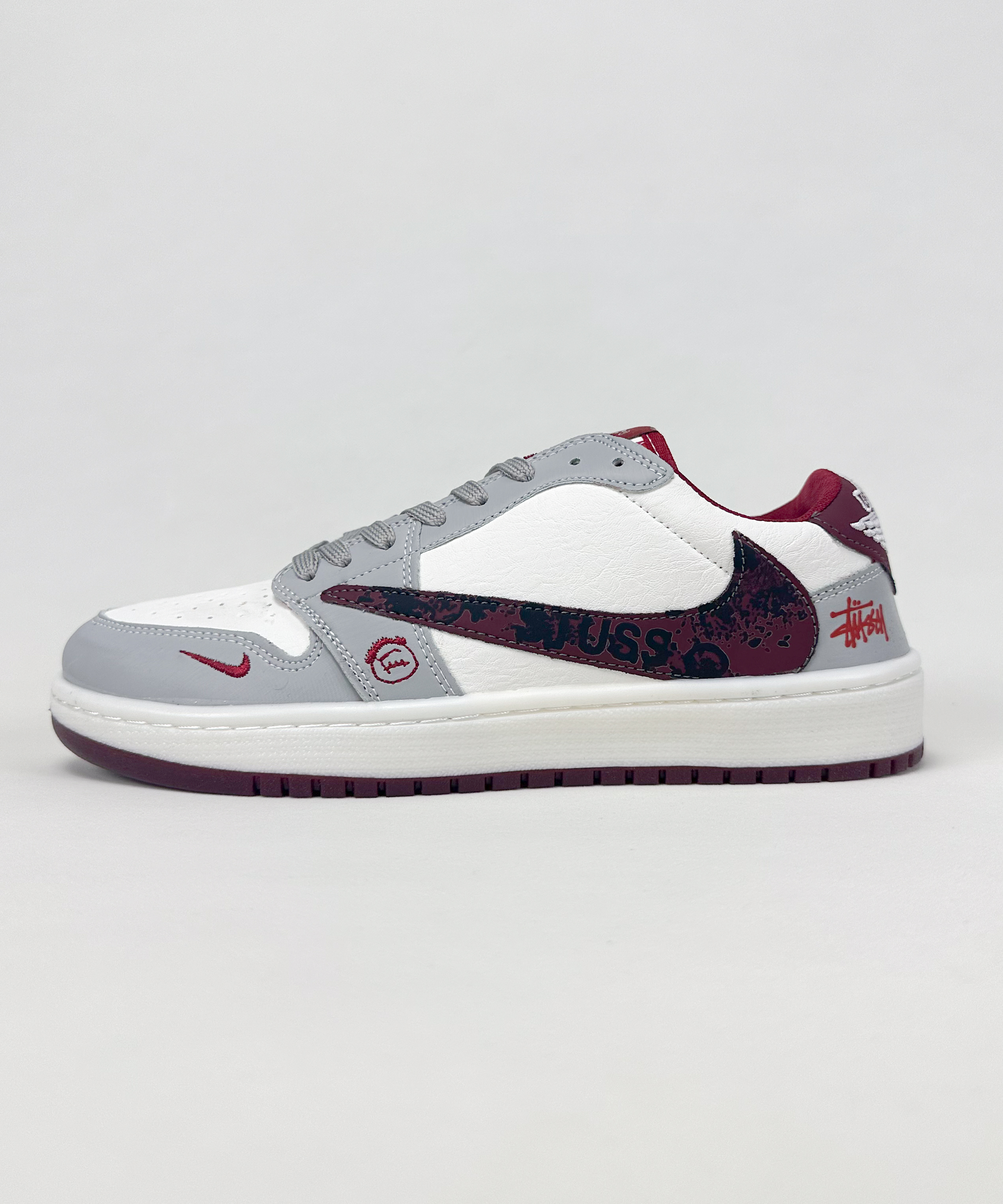 کفش روزمره زنانه و مردانه نایک Air Jordan 1 Low Travis Stussy طوسی زرشکی