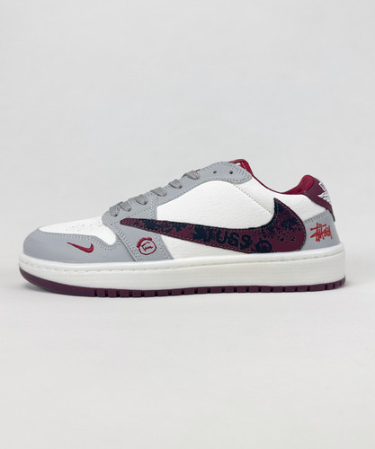 کفش روزمره زنانه و مردانه نایک Air Jordan 1 Low Travis Stussy طوسی زرشکی