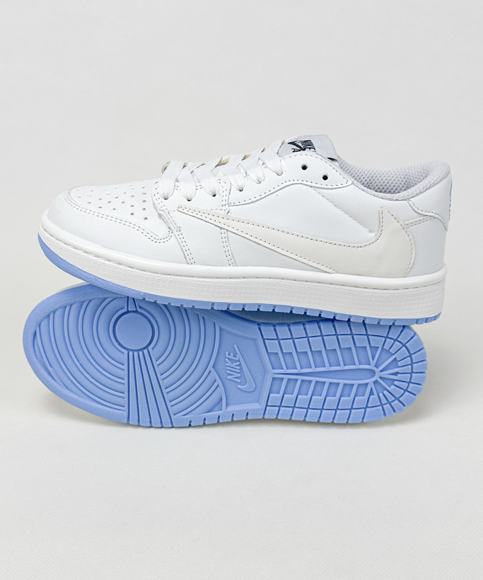 کفش روزمره زنانه نایک Air Jordan 1 Low Travis Chameleon سفید آبی
