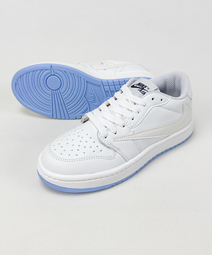 کفش روزمره زنانه نایک Air Jordan 1 Low Travis Chameleon سفید آبی