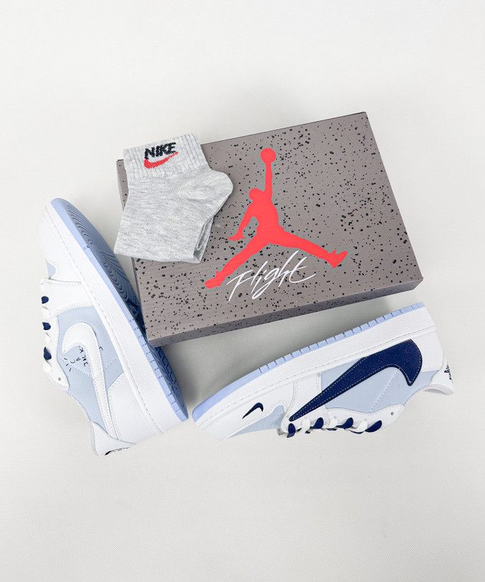 کفش روزمره مردانه نایک Air Jordan 1 Low Travis Ocean Blue سفید آبی