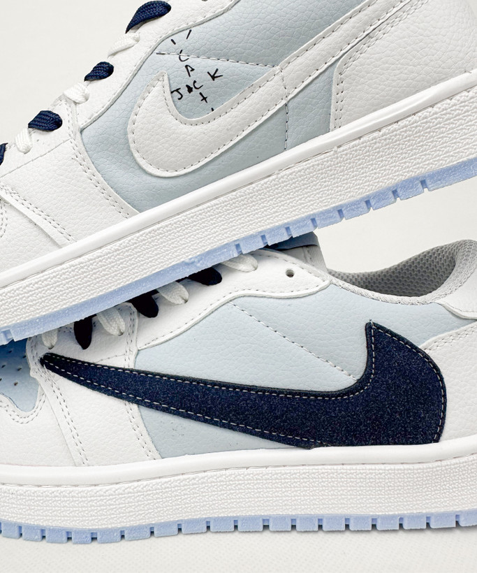 کفش روزمره مردانه نایک Air Jordan 1 Low Travis Ocean Blue سفید آبی